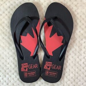Team Canada Cheer Gear Flip Flops Size 5/6 Maple Leaf Black Red